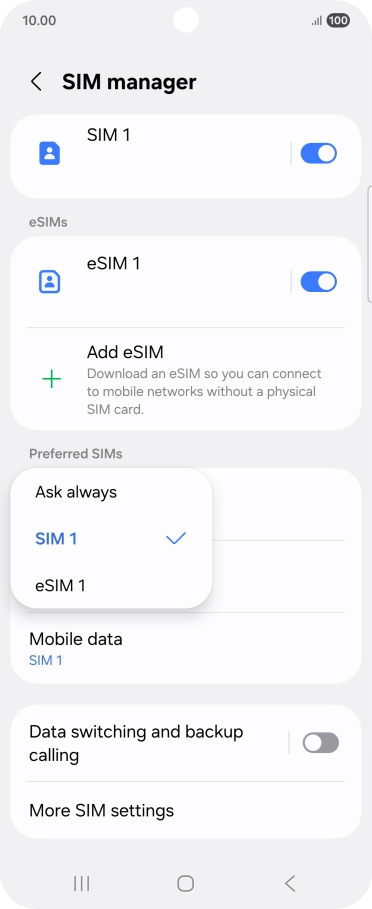 Press the required setting.