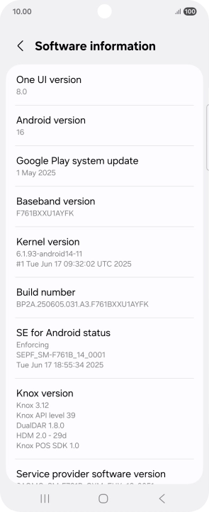 Your phone's software version is displayed below Android version.