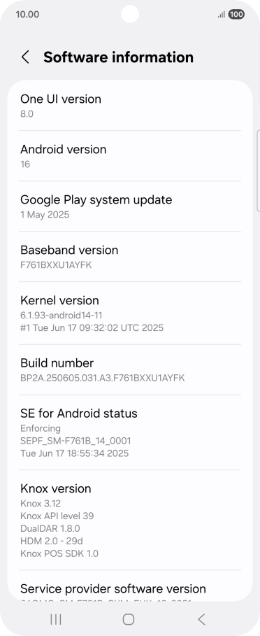 Your phone's software version is displayed below Android version.