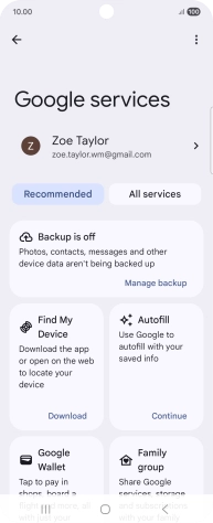 Press Manage backup.