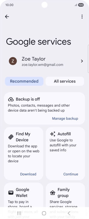 Press Manage backup.