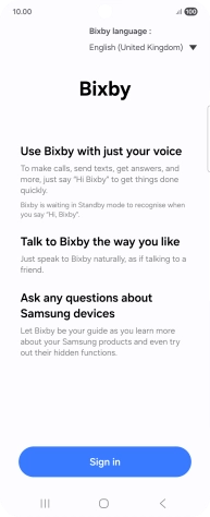 Press Sign in and follow the instructions on the screen to log on to your Samsung account.