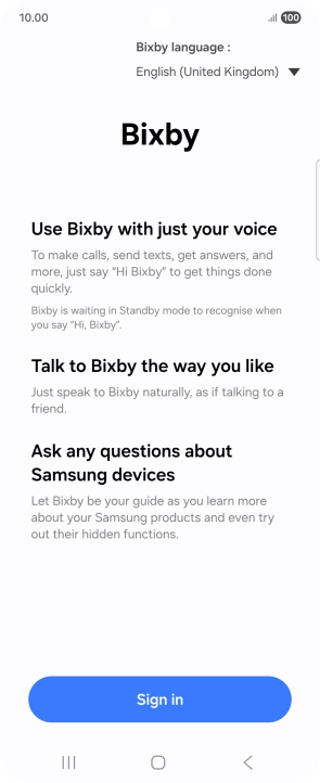 Press Sign in and follow the instructions on the screen to log on to your Samsung account.