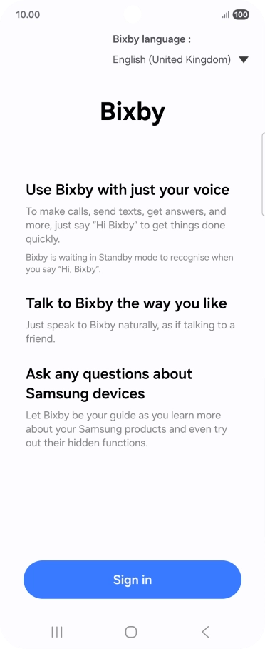 Press Sign in and follow the instructions on the screen to log on to your Samsung account.