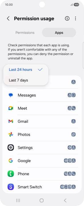 Press the required setting.