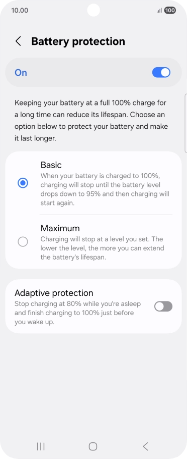 Press the required setting.