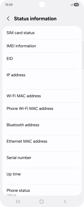 Your phone's EID number is displayed below EID.
