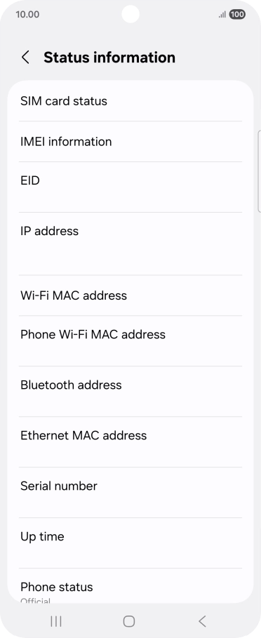 Your phone's EID number is displayed below EID.