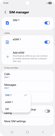 Press the required setting.