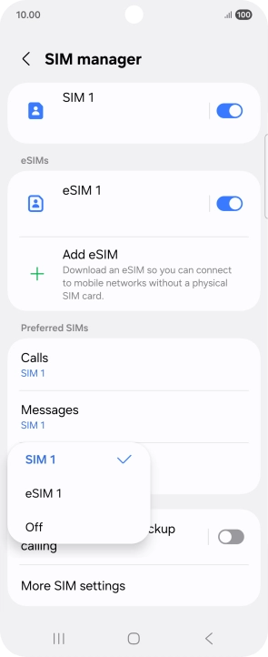 Press the required setting.