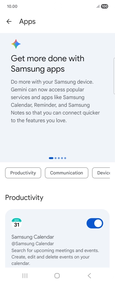 Press the indicator next to the required extension to turn on the function.