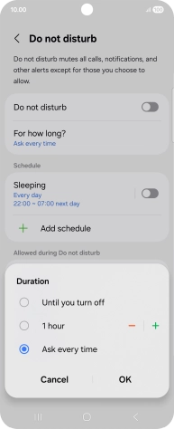 Press the required setting.