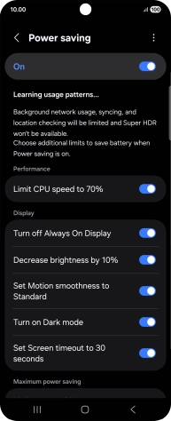 Press the indicators next to the required settings.