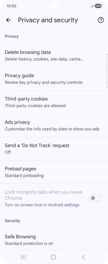 Press Delete browsing data.