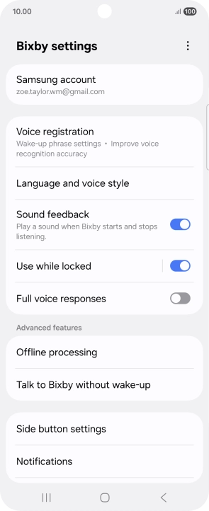 Press Voice registration and follow the instructions on the screen to turn automatic activation on or off.