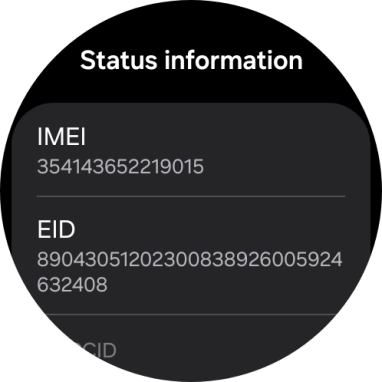 Your smartwatch's EID number is displayed below EID. Your smartwatch's EID number is displayed below EID.