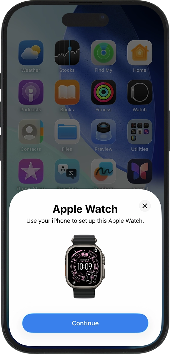 On your phone: Press Continue and follow the instructions on your phone to place the watch face in the middle of your phone's camera viewfinder.