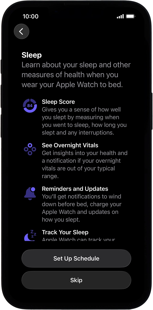 On your phone: Follow the instructions on the screen to select sleep settings or press Skip.
