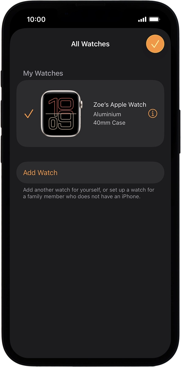 On your phone: Press the information icon next to the name of your Apple Watch.