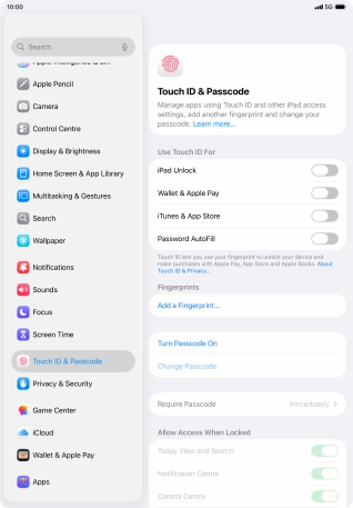 Press Turn Passcode On and key in a lock code of your own choice twice.