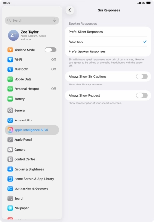 Press the required setting.
