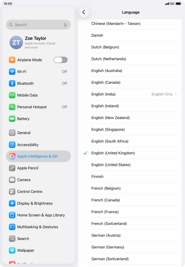 Press the required language.