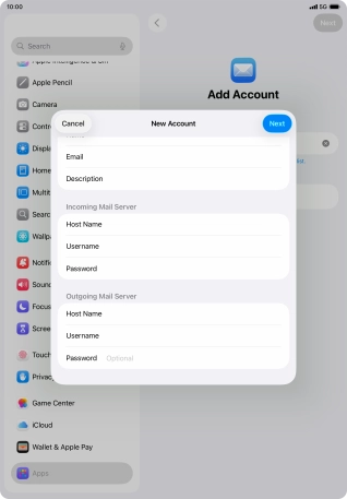 Press Password and key in the password for your email account.
