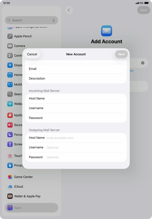 Press Host Name and key in the name of your email provider's outgoing server.