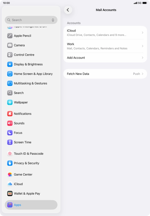 Press the name of the Exchange email account you've just set up.