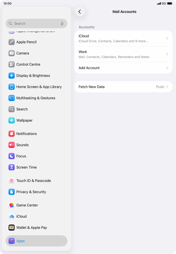 Press the name of the Exchange email account you've just set up.