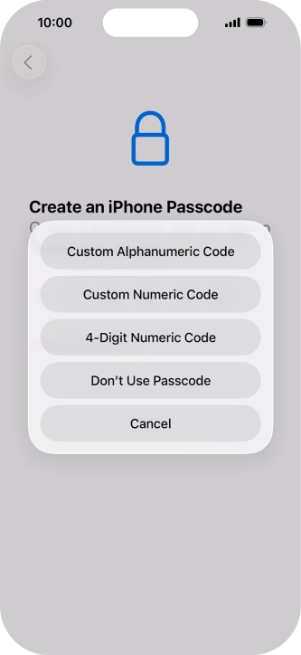 Follow the instructions on the screen to turn on use of phone lock code or press Don't Use Passcode.