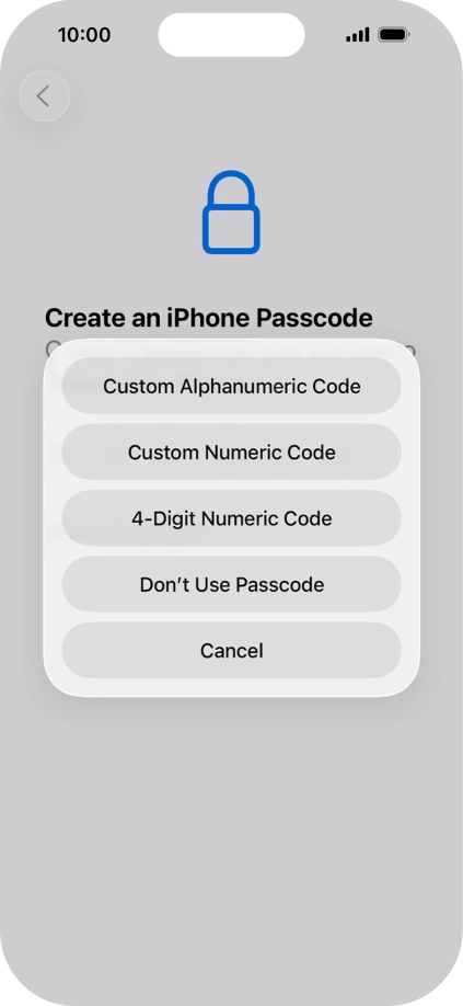 Follow the instructions on the screen to turn on use of phone lock code or press Don't Use Passcode.