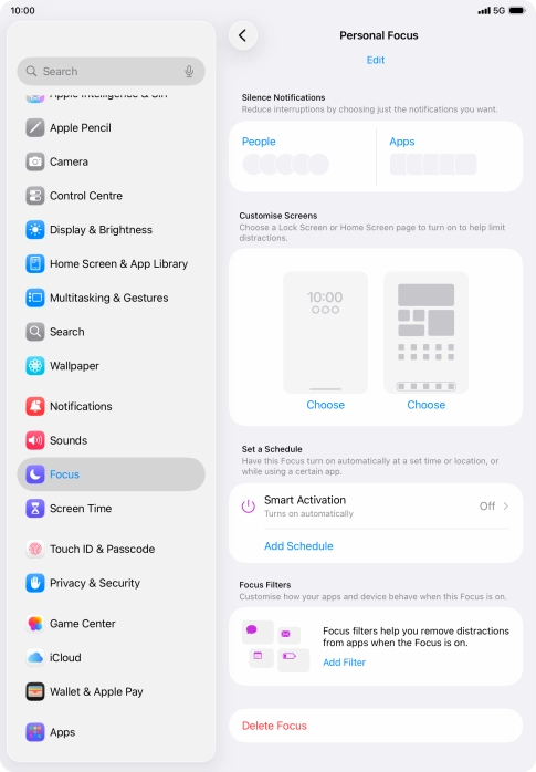 Press People and follow the instructions on the screen to select which contacts you would like to receive calls and notifications from when the selected focus mode is active.