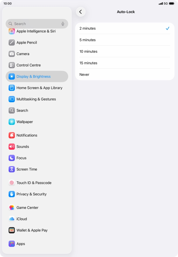 Press the required setting.