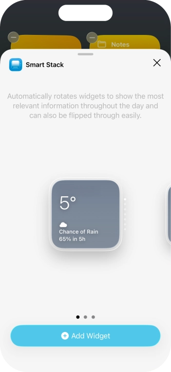 Slide your finger right or left on the screen to select the required widget size.