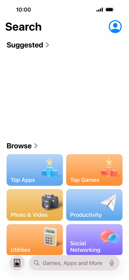 Press the search field and key in the name or subject of the required app.