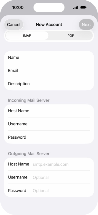 Press Host Name and key in the name of your email provider's outgoing server. Please note that if you can't send email messages when using your email provider's outgoing server, key in smtp.vodafone.net.au (Vodafone's outgoing server).