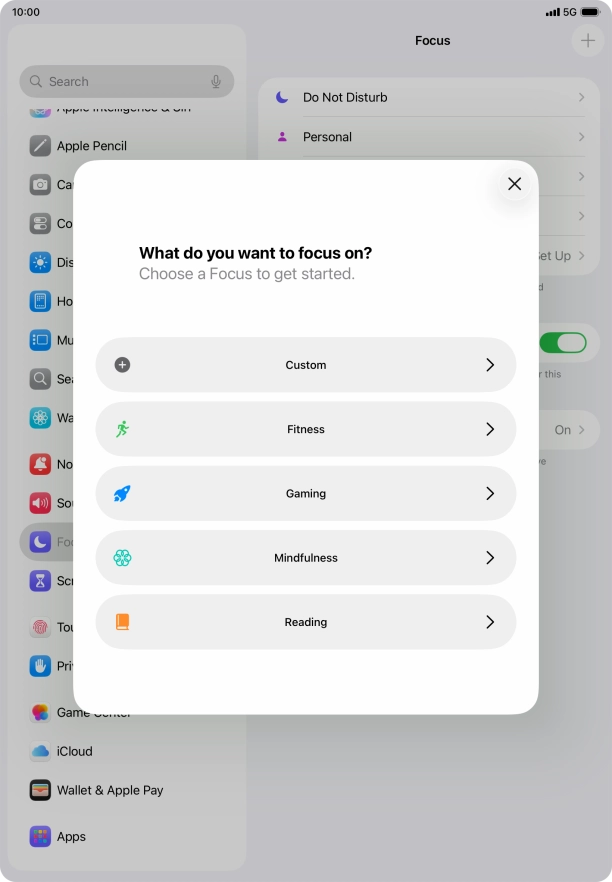 Press the required focus mode and follow the instructions on the screen to add the selected focus mode.