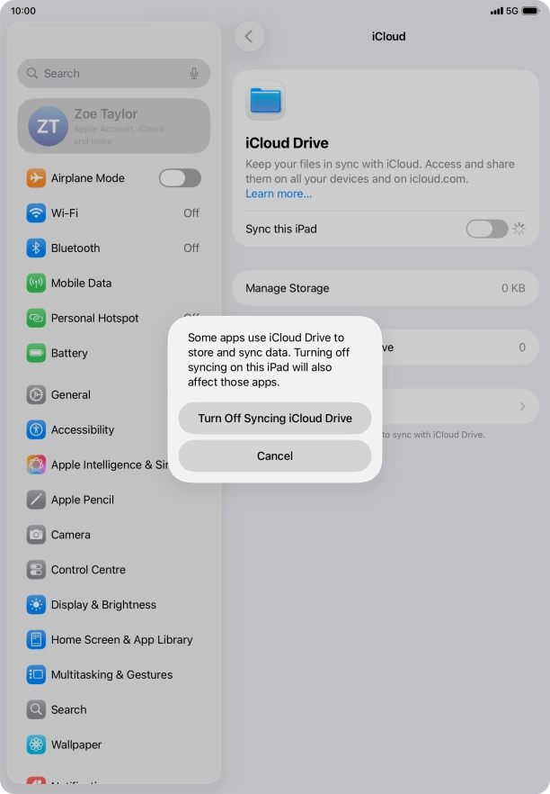 If you turn off the function, press Turn Off Syncing iCloud Drive.