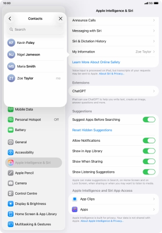 Press the required contact.