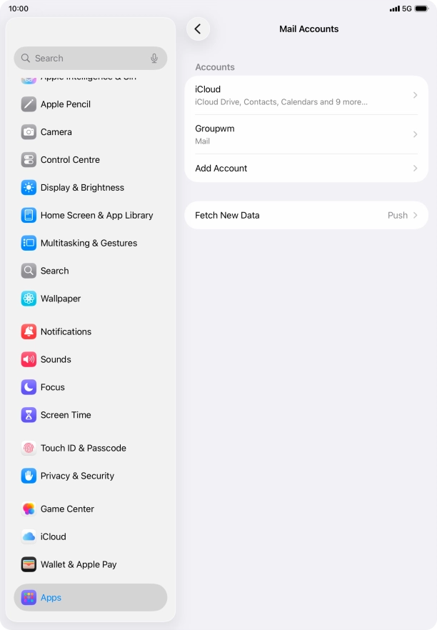 Press the name of the email account you've just set up.