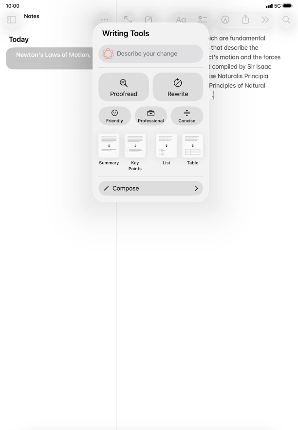 Press Describe your change and write in your own words how you would like the text to be rewritten. Follow the instructions on the screen to use the function.