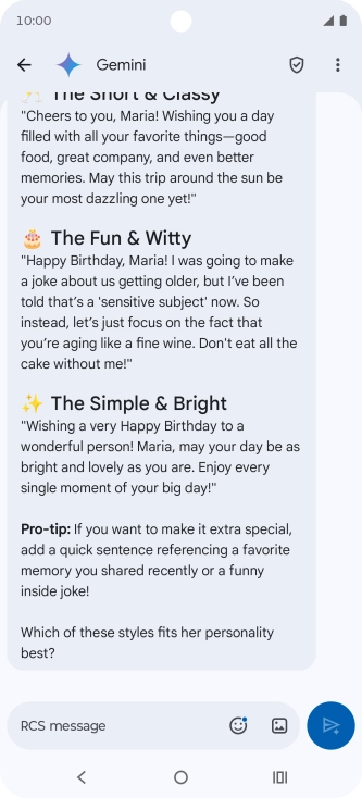 The text suggestion from Gemini is displayed. The text suggestion from Gemini is displayed.