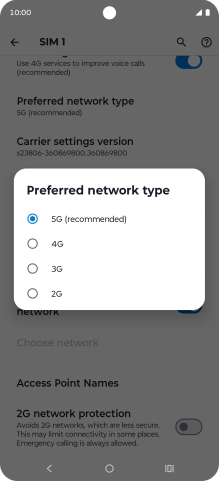 Press the required network mode.