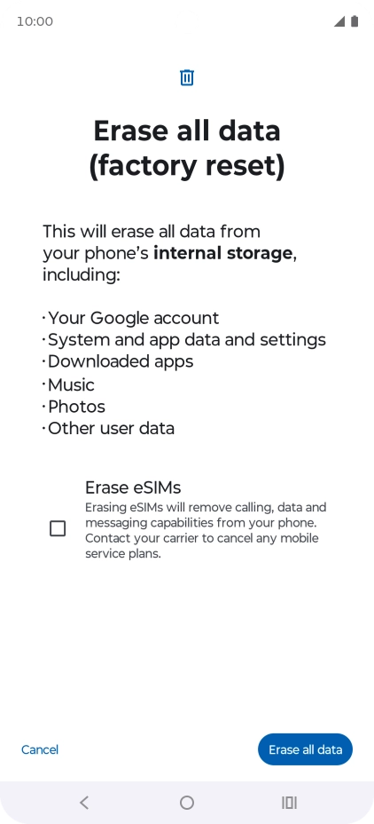Press Erase all data.