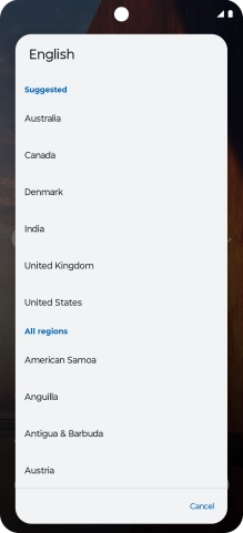 Press the required country or area. Press the required country or area.
