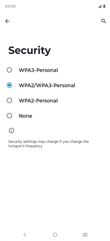 Press WPA3-Personal to password protect your Wi-Fi hotspot.