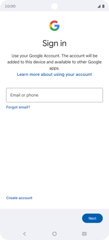 If you don't have a Google account, press Create account and follow the instructions on the screen to create an account.