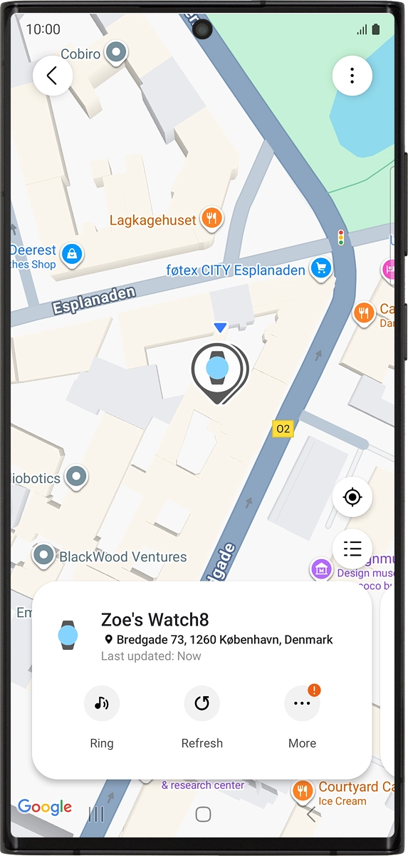 The latest position of your smartwatch is displayed on the map.