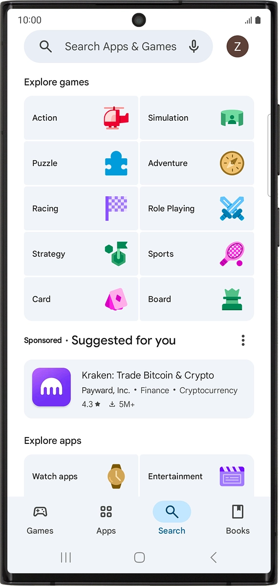 On your phone: Press the search field and key in the name or subject of the required app.